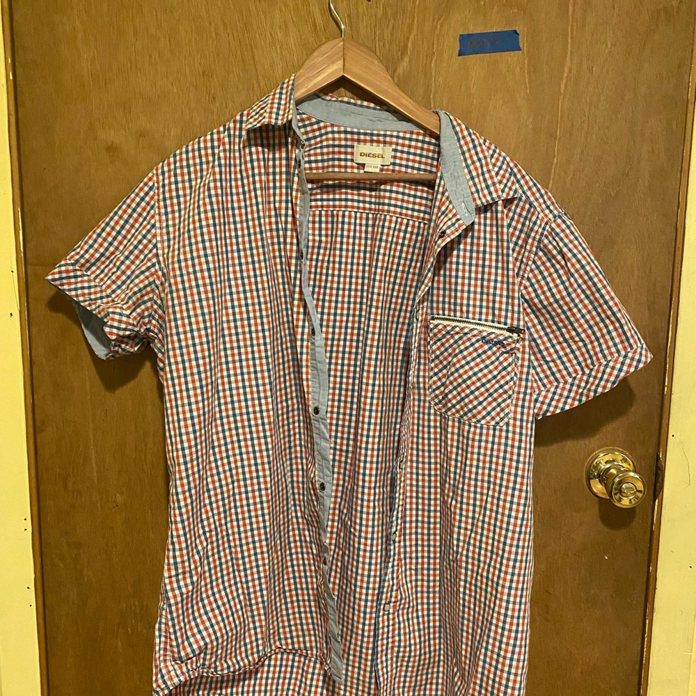 Diesel Pearl snap button down zipper pocket shirt shirt sleeve xxl plaid